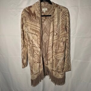 Lucky Brand Southwestern Aztec Print Fringe Cardigan Sweater Boho‎ Cowgirl Small